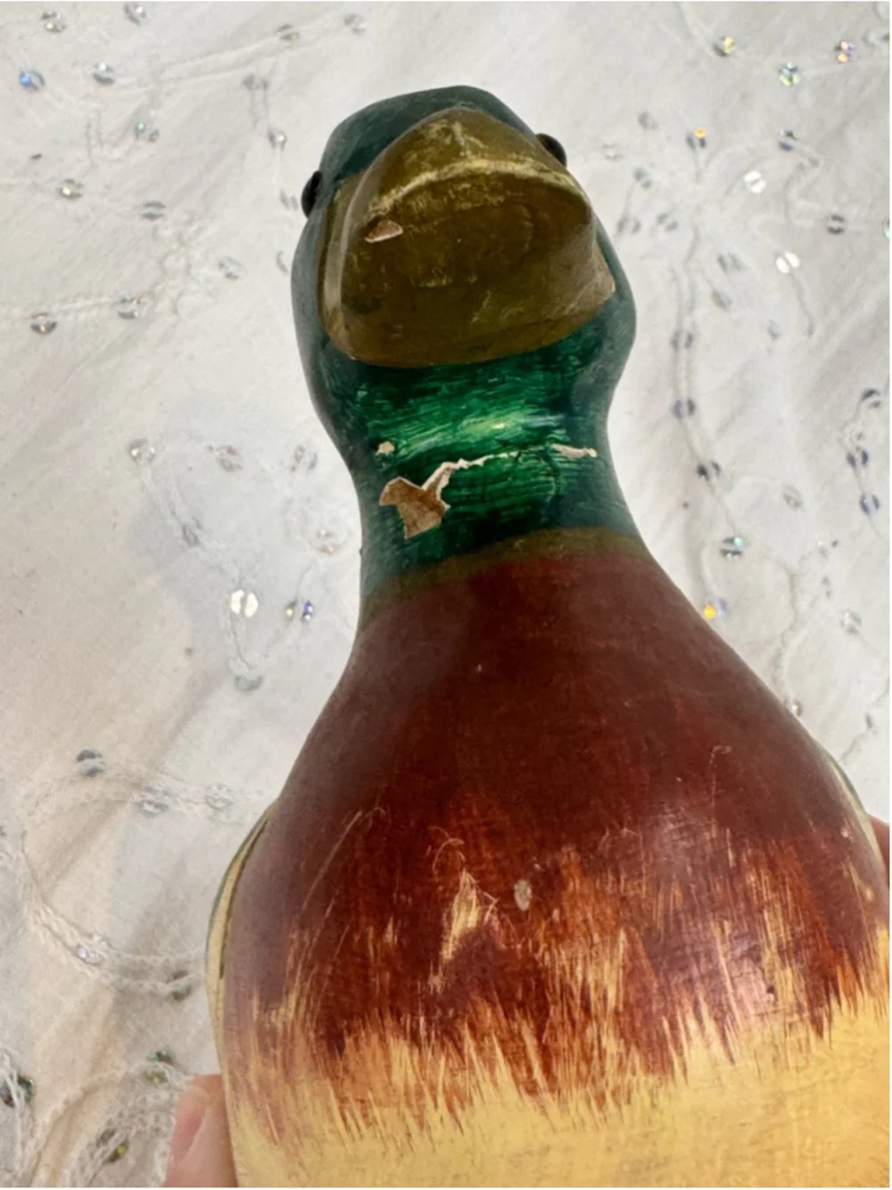 Vintage Hand Carved Painted Wood Mallard Duck | Rustic Folk Art Decoy Decor